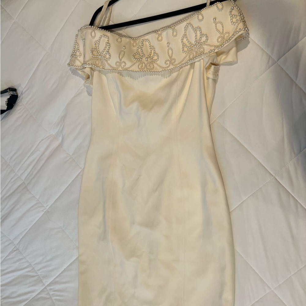 Lord & Taylor Ivory Off-Shoulder Beaded Wedding Dress